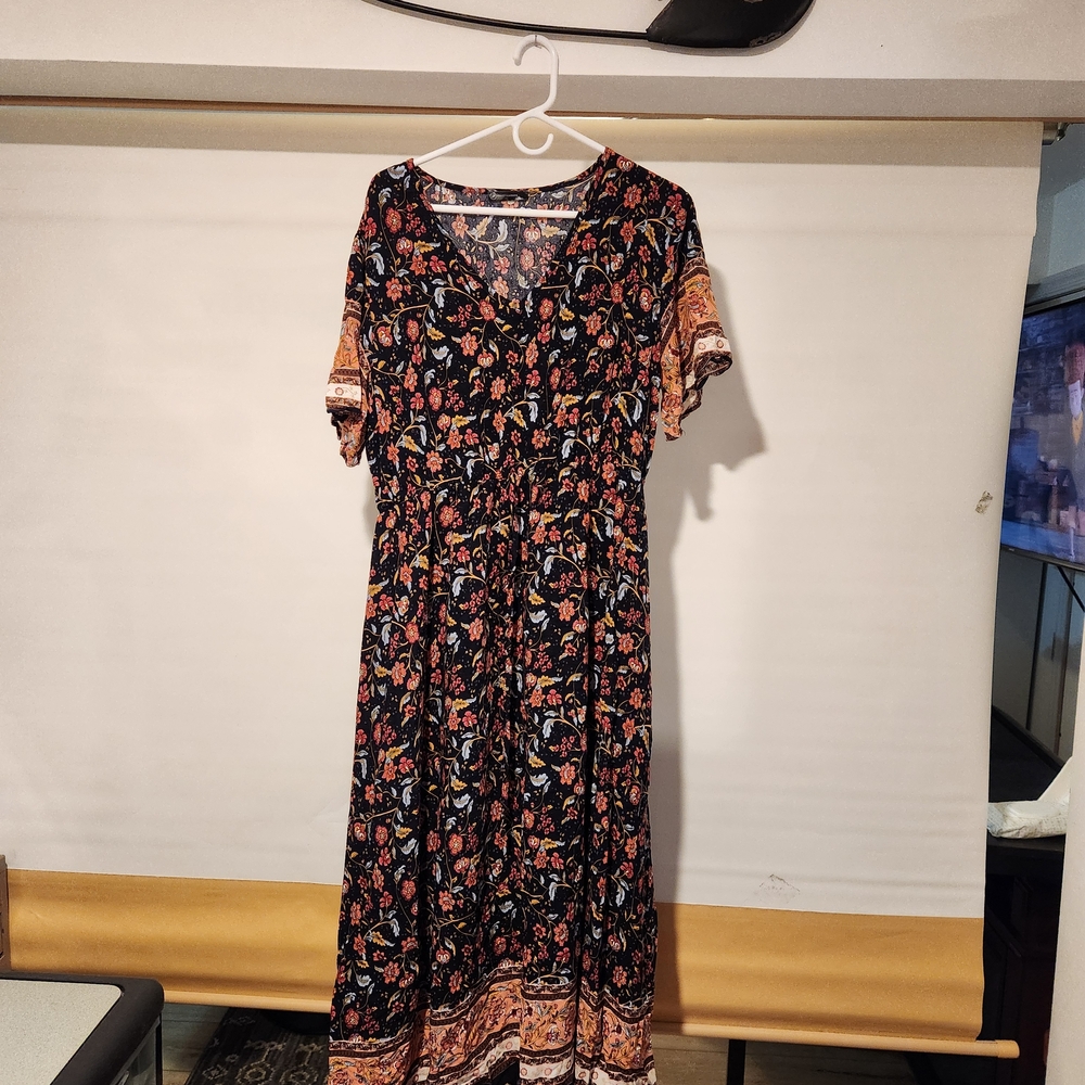 Floral Black and Orange Pretty Garden  Women's Dress